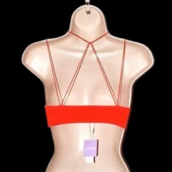NWT ANWND Cross Back Crop Halter Top Double Spaghetti Straps Bright Orange - Picture 2 of 2